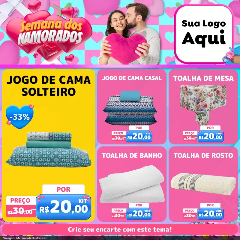 Modelo de Rede Social para Feed Facebook com o tema Semana dos Namorados para Cama, Mesa e Banho