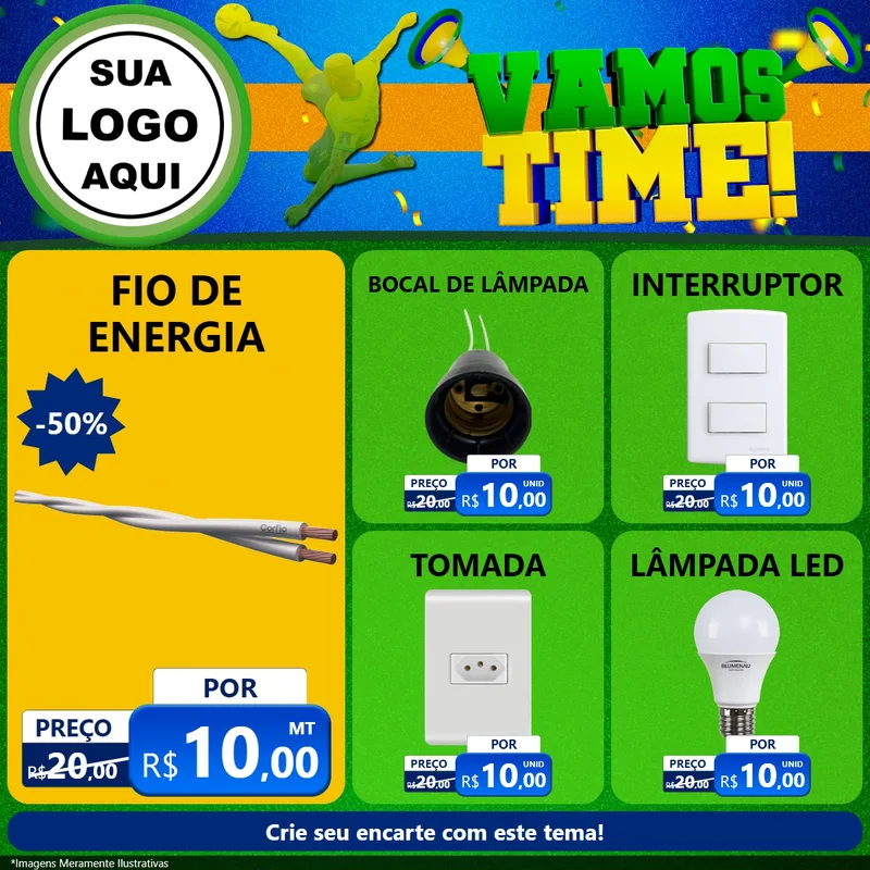 Modelo de Rede Social para Feed Facebook com o tema Vamos Time! para Materiais Elétricos