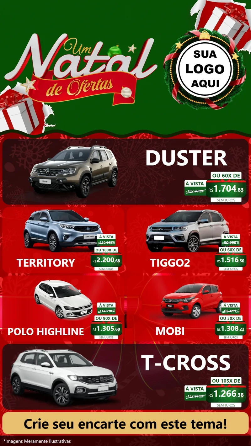 Modelo de TV para TV Vertical com o tema Um Natal de Ofertas para Concessionaria de Carros
