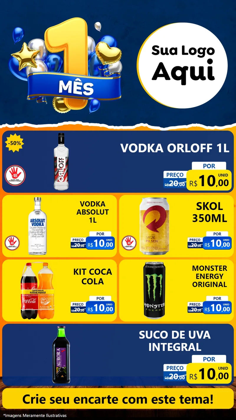 Modelo de TV para TV Vertical com o tema Um Mês de Aniversário para Distribuidora de bebidas