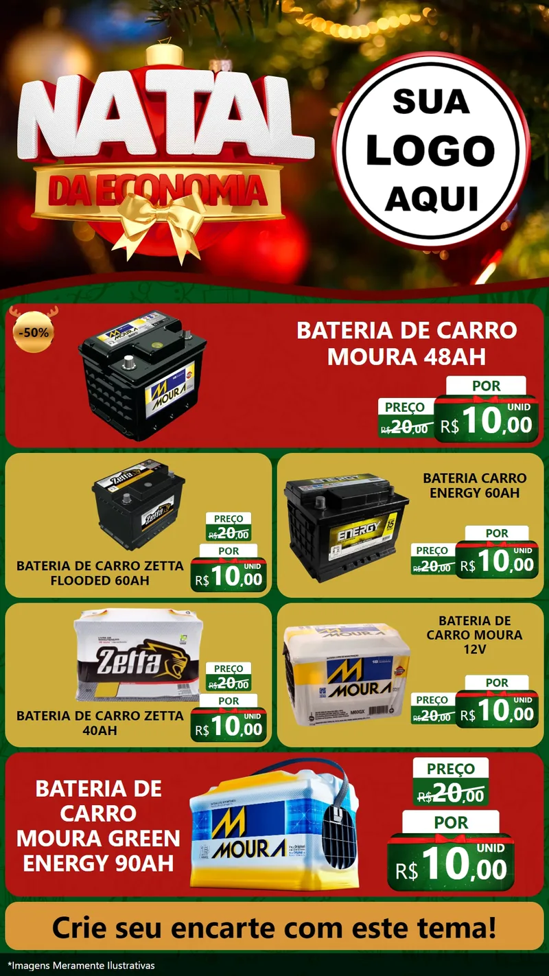 Modelo de TV para TV Vertical com o tema Natal da Economia para Baterias Elétricas
