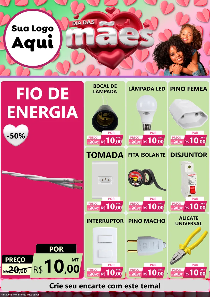 Modelo de Encarte para Encarte A4 Vertical com o tema Dia das Mães para Materiais Elétricos