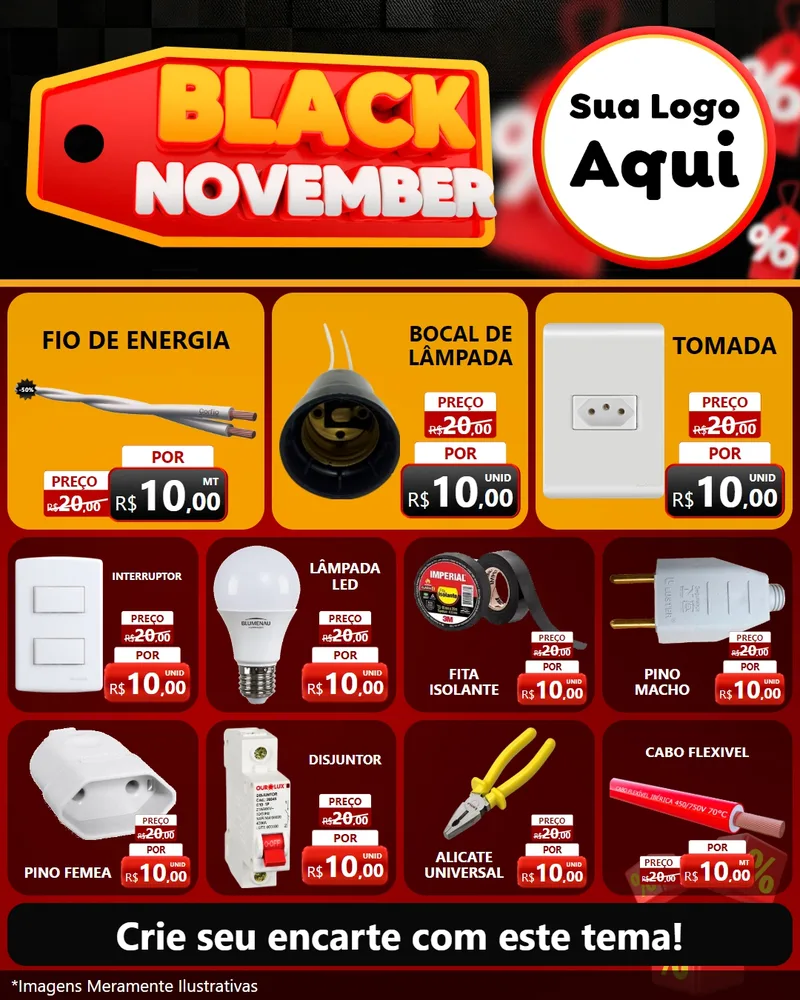 Modelo de Rede Social para Feed Instagram com o tema Black November para Materiais Elétricos