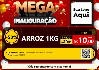 Modelo de Cartaz para Cartaz A4 Horizontal com o tema Mega Inauguração para Supermercado