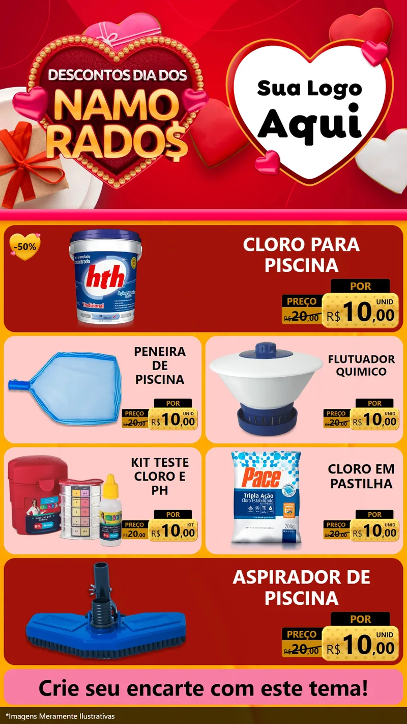 Modelo de TV para TV Vertical com o tema Descontos Dia dos Namorados para Produtos para Piscina