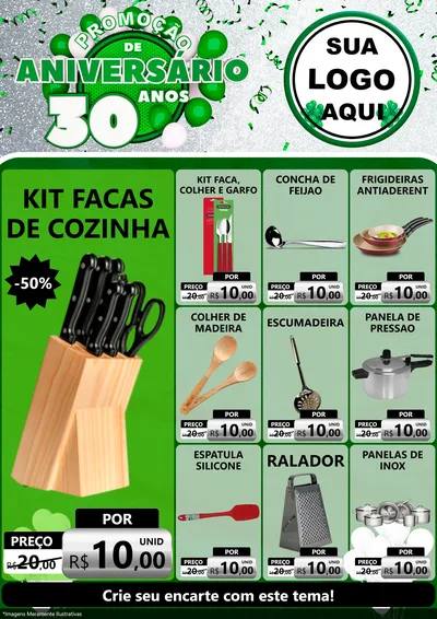 Modelo de Encarte para Encarte A4 Vertical com o tema Promoção de Aniversário - 30 Anos para Utilidades Domésticas
