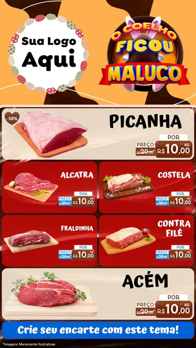 Modelo de TV para TV Vertical com o tema O Coelho Ficou Maluco - Páscoa para Açougue