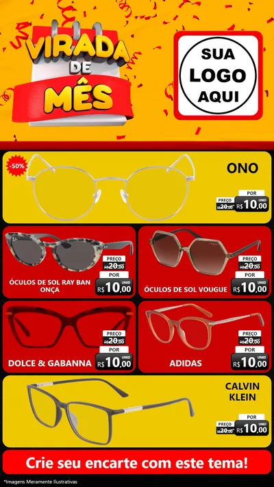 Modelo de TV para TV Vertical com o tema Virada de Mês para Óticas