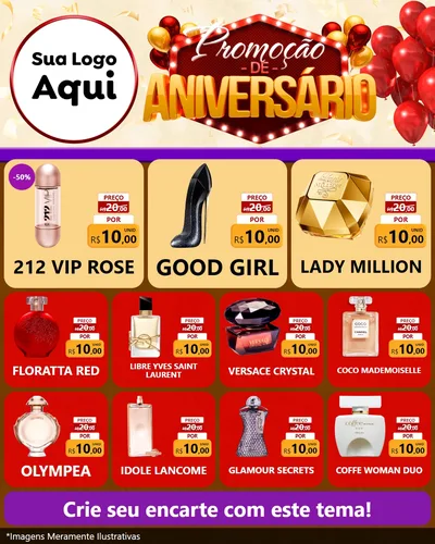 Modelo de Rede Social para Feed Instagram com o tema Promoção de Aniversário para Perfumes