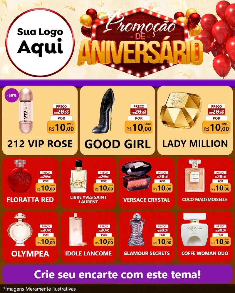 Modelo de Rede Social para Feed Instagram com o tema Promoção de Aniversário para Perfumes