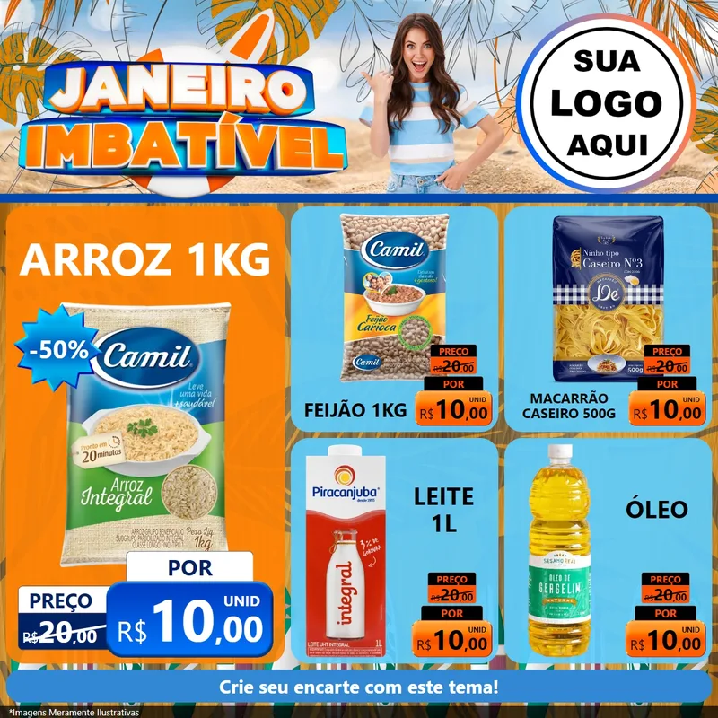 Modelo de Rede Social para Feed Facebook com o tema Janeiro Imbatível para Supermercado