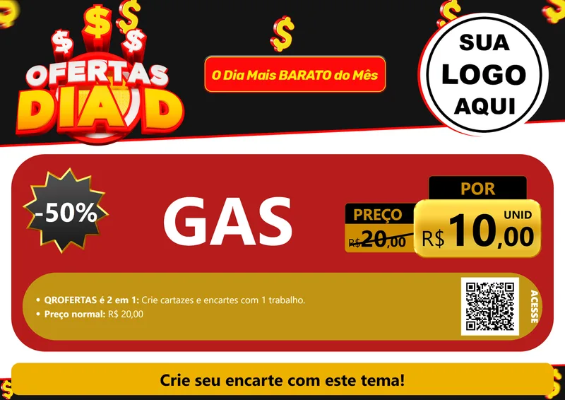 Modelo de Cartaz para Cartaz A4 Horizontal com o tema Ofertas Dia D para Água e gás