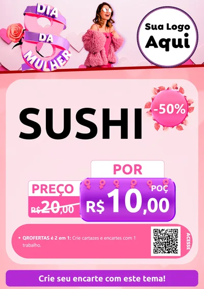 Modelo de Cartaz para Cartaz A4 Vertical com o tema Dia da Mulher para Comida japonesa