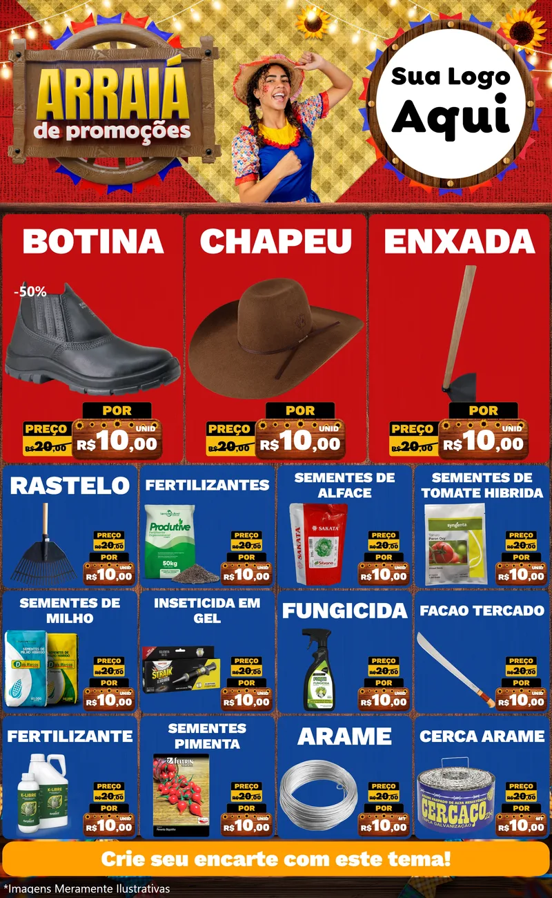 Modelo de Encarte para Encarte Grande com o tema Arraiá de Promoções para Agropecuária