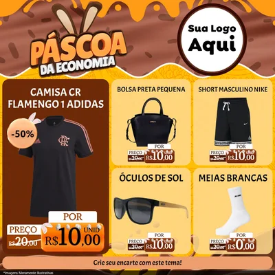 Modelo de Rede Social para Feed Facebook com o tema Páscoa da Economia para Roupas e acessórios