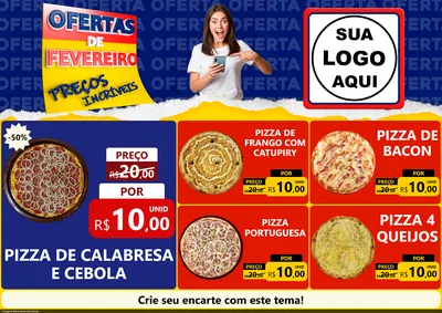 Modelo de Encarte para Encarte A4 Horizontal com o tema Ofertas de Fevereiro - Preços Incríveis para Pizzaria