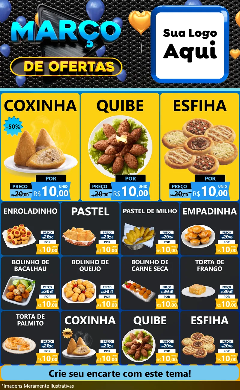 Modelo de Encarte para Encarte Grande com o tema Março de Ofertas para Salgadaria