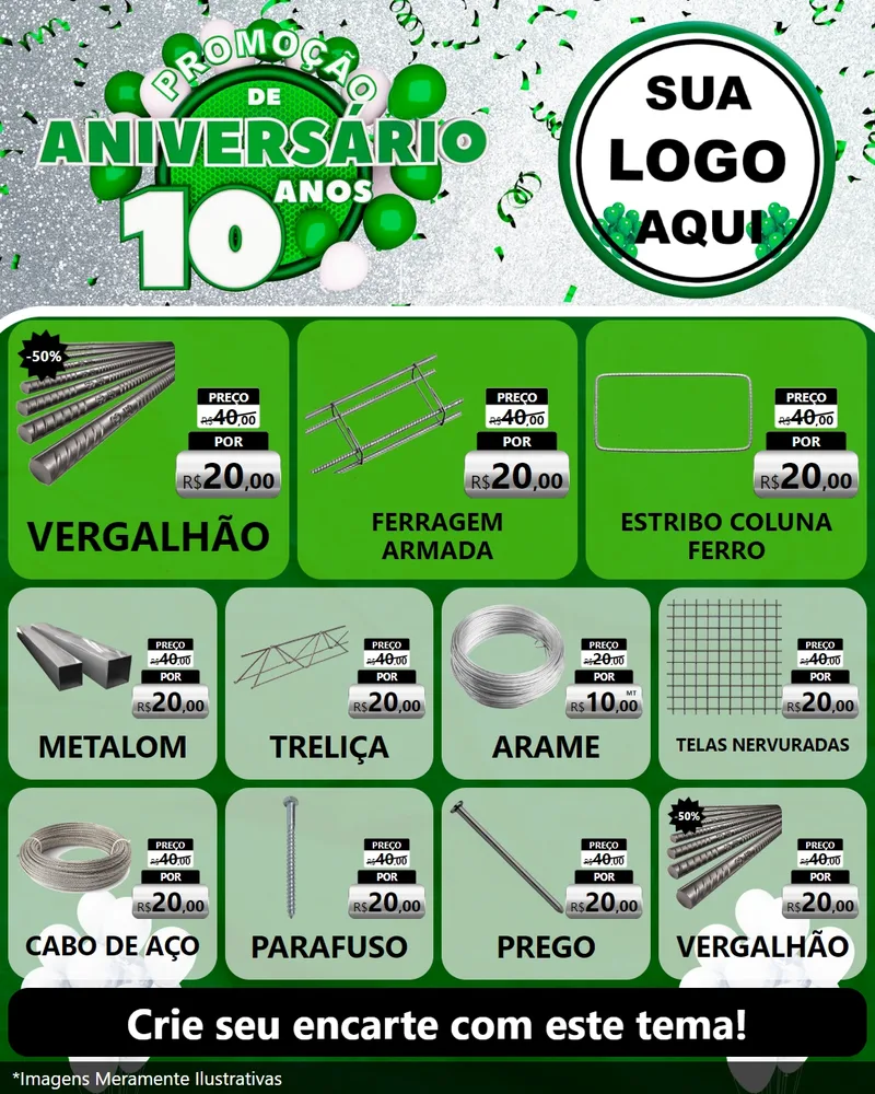 Modelo de Rede Social para Feed Instagram com o tema Promoção de Aniversário - 10 Anos para Ferragens