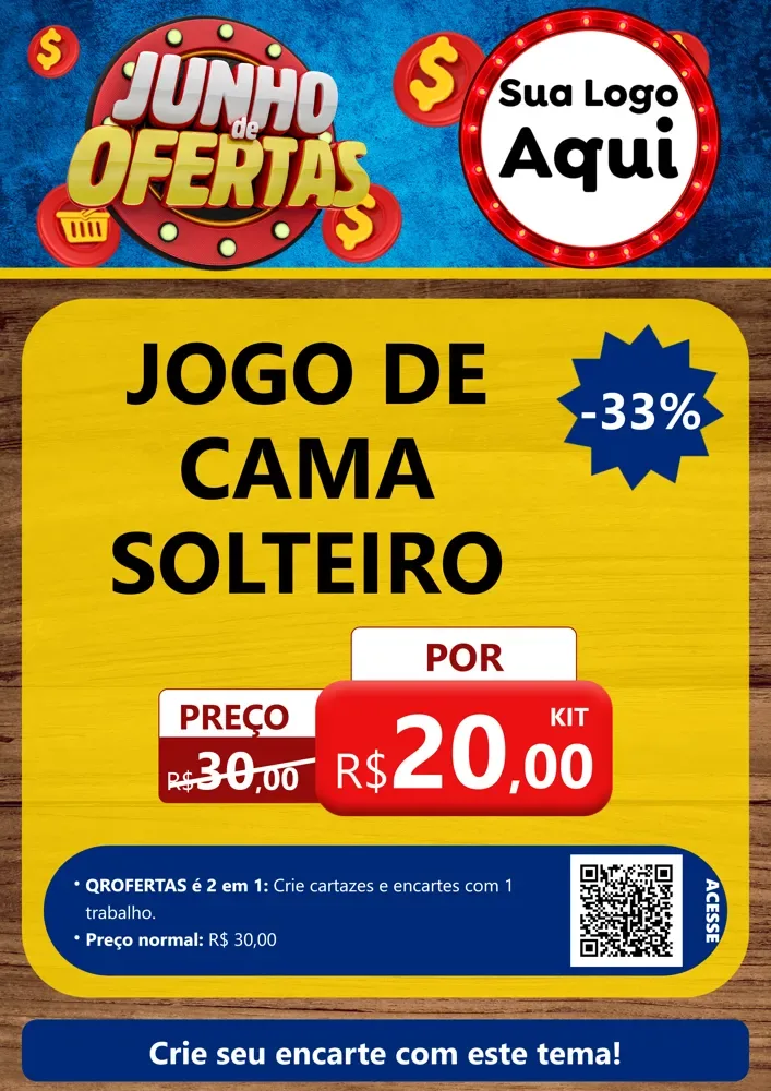 Modelo de Cartaz para Cartaz A4 Vertical com o tema Junho de Ofertas para Cama, Mesa e Banho