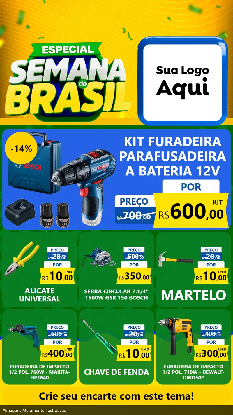 Modelo de Rede Social para Stories com o tema Especial Semana do Brasil para Maquinas e Ferramentas