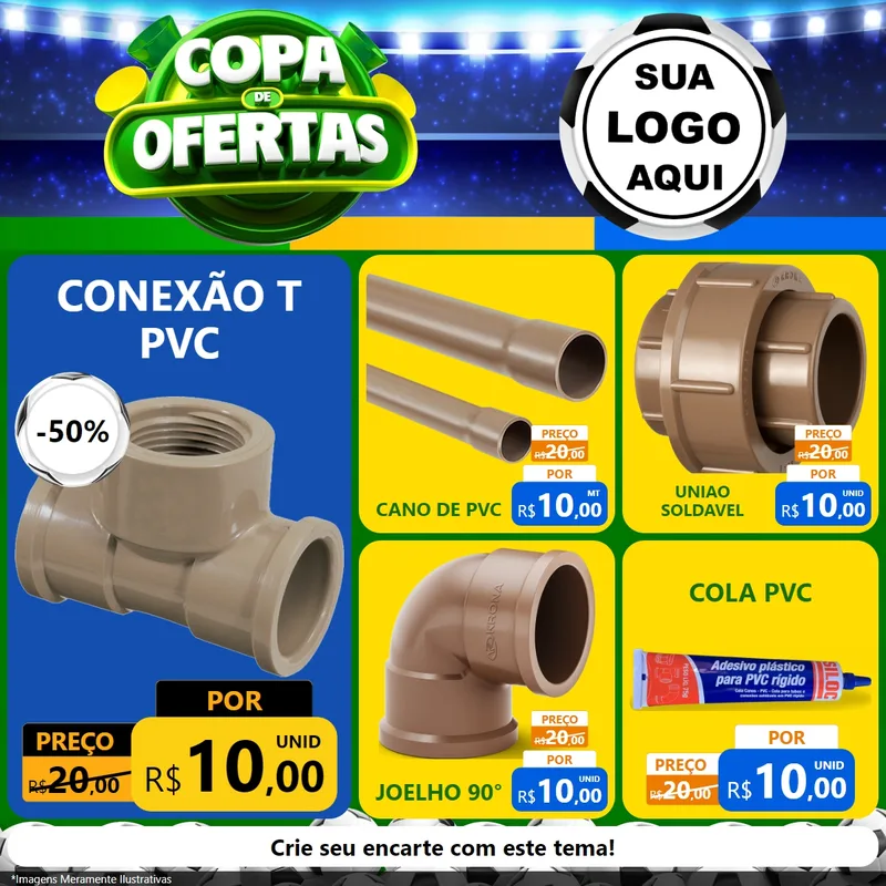 Modelo de Rede Social para Feed Facebook com o tema Copa de Ofertas para Tubos e conexões
