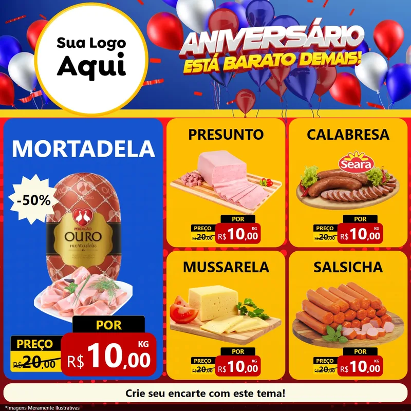 Modelo de Rede Social para Feed Facebook com o tema Aniversário para Frios e Laticínios