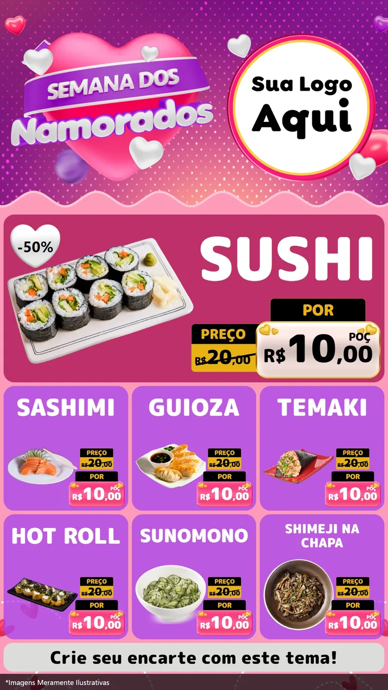 Modelo de Rede Social para Stories com o tema Semana dos Namorados para Comida japonesa