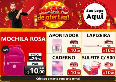Modelo de Encarte para Encarte A4 Horizontal com o tema Março de Ofertas! para Papelaria