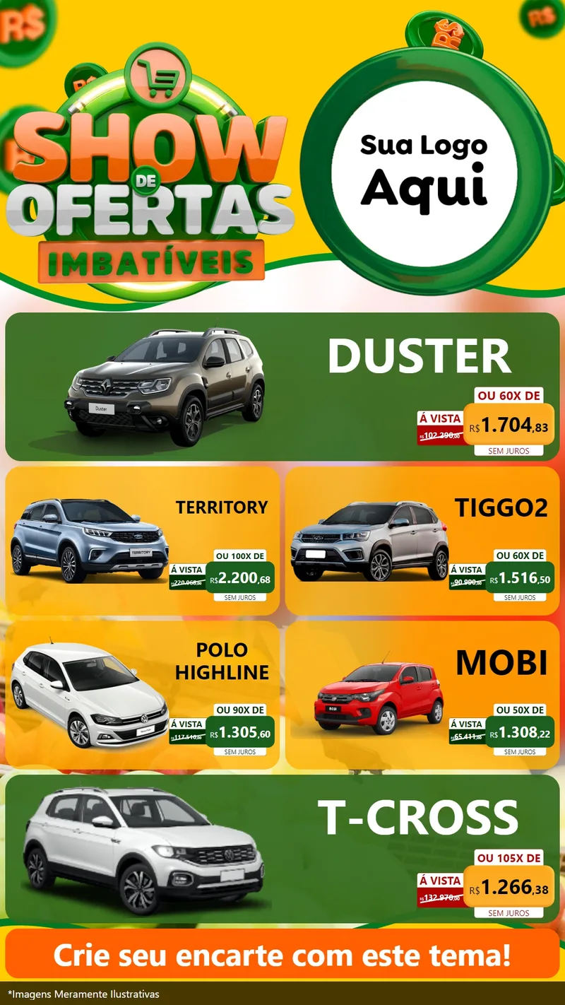 Modelo de TV para TV Vertical com o tema Show de Ofertas Imbatíveis para Concessionaria de Carros
