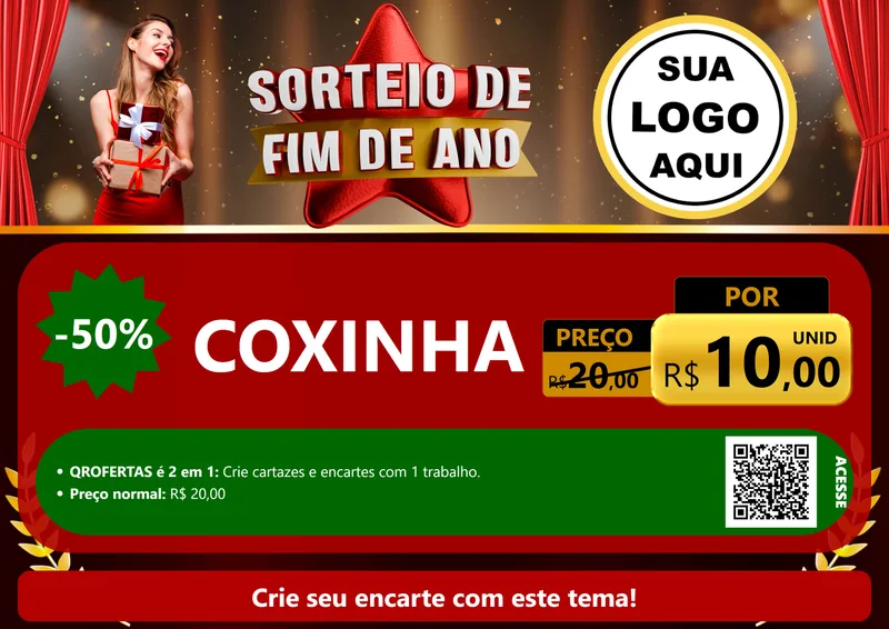 Modelo de Cartaz para Cartaz A4 Horizontal com o tema Sorteio de Fim de Ano para Salgadaria