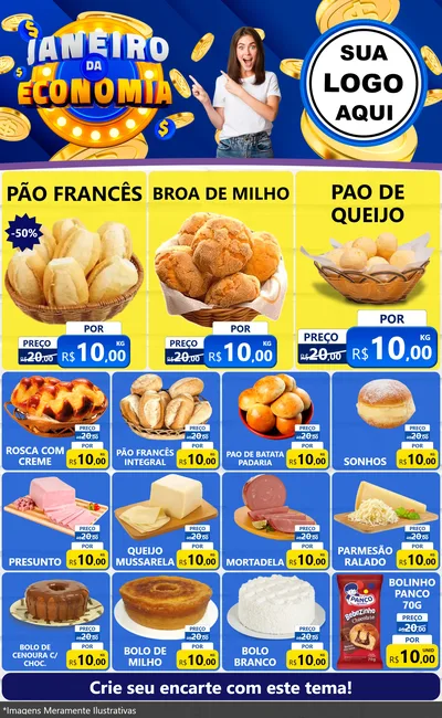 Modelo de Encarte para Encarte Grande com o tema Janeiro da Economia para Padaria