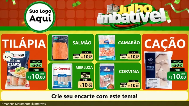 Modelo de TV para TV Horizontal com o tema Julho Imbatível para Peixaria