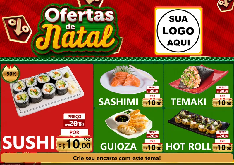 Modelo de Encarte para Encarte A4 Horizontal com o tema Ofertas de Natal para Comida japonesa