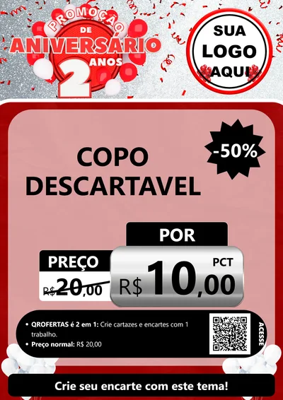 Modelo de Cartaz para Cartaz A4 Vertical com o tema Promoção de Aniversário - 2 Anos para Embalagens