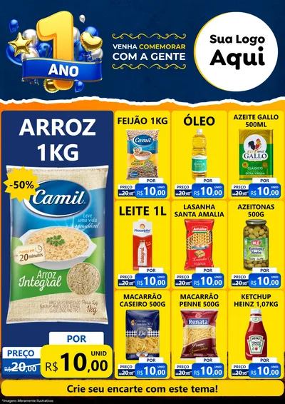 Modelo de Encarte para Encarte A4 Vertical com o tema Um Ano de Aniversário para Supermercado