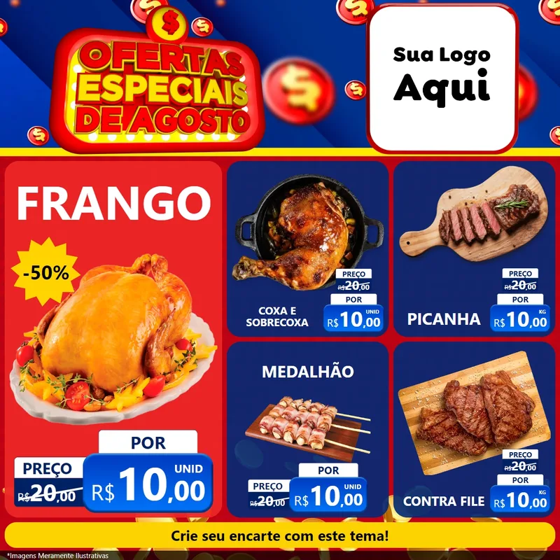 Modelo de Rede Social para Feed Facebook com o tema Ofertas Especiais de Agosto para Assados