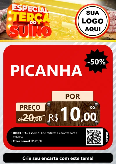 Modelo de Cartaz para Cartaz A4 Vertical com o tema Especial Terça do Suíno para Açougue