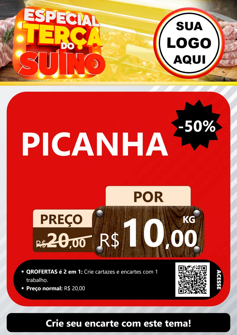 Modelo de Cartaz para Cartaz A4 Vertical com o tema Especial Terça do Suíno para Açougue
