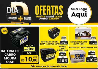 Modelo de Encarte para Encarte A4 Horizontal com o tema Dia D Mais Economia para Baterias Elétricas