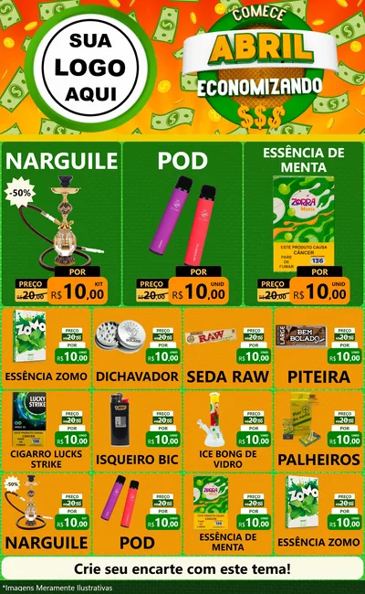 Modelo de Encarte para Encarte Grande com o tema Comece Abril Economizando para Tabacaria