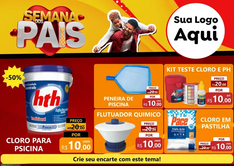 Modelo de Encarte para Encarte A4 Horizontal com o tema Semana Dos Pais para Produtos para Piscina