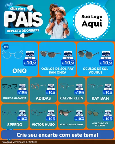 Modelo de Rede Social para Feed Instagram com o tema Dia Dos Pais Repleto de Ofertas para Óticas
