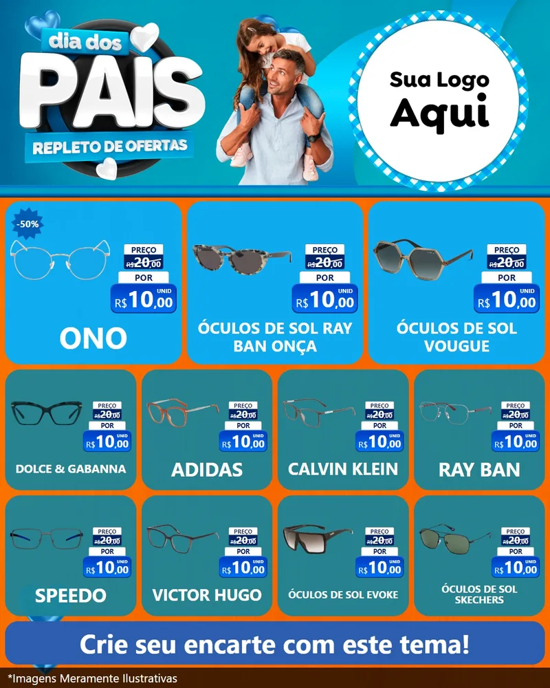 Modelo de Rede Social para Feed Instagram com o tema Dia Dos Pais Repleto de Ofertas para Óticas