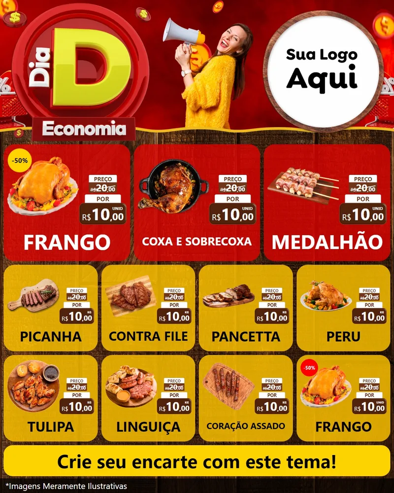 Modelo de Rede Social para Feed Instagram com o tema Dia D Economia para Assados