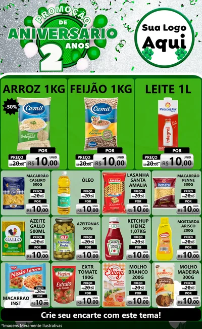 Modelo de Encarte para Encarte Grande com o tema Promoção de Aniversário - 2 Anos para Supermercado