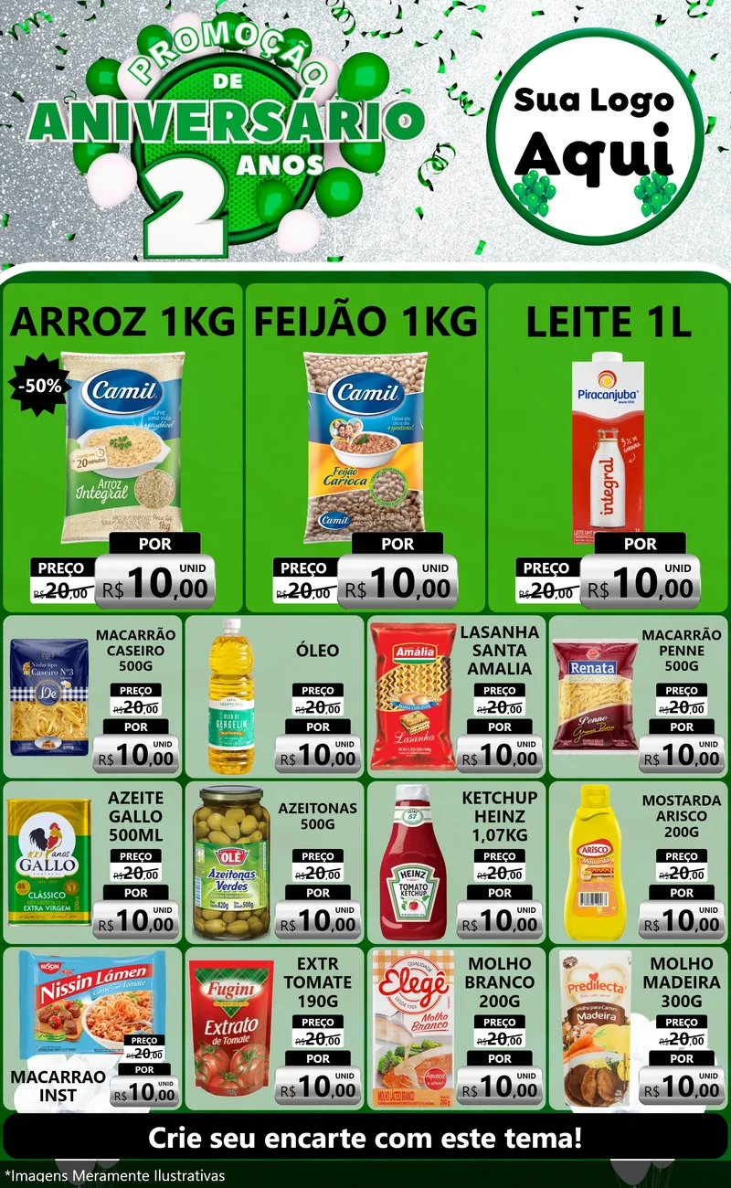 Modelo de Encarte para Encarte Grande com o tema Promoção de Aniversário - 2 Anos para Supermercado