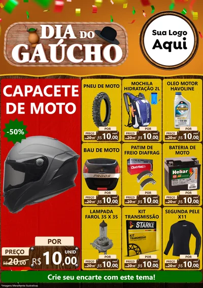 Modelo de Encarte para Encarte A4 Vertical com o tema Dia do Gaúcho para Moto peças