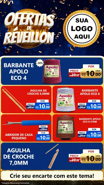 Modelo de TV para TV Vertical com o tema Ofertas de Réveillon para Armarinho e Aviamentos