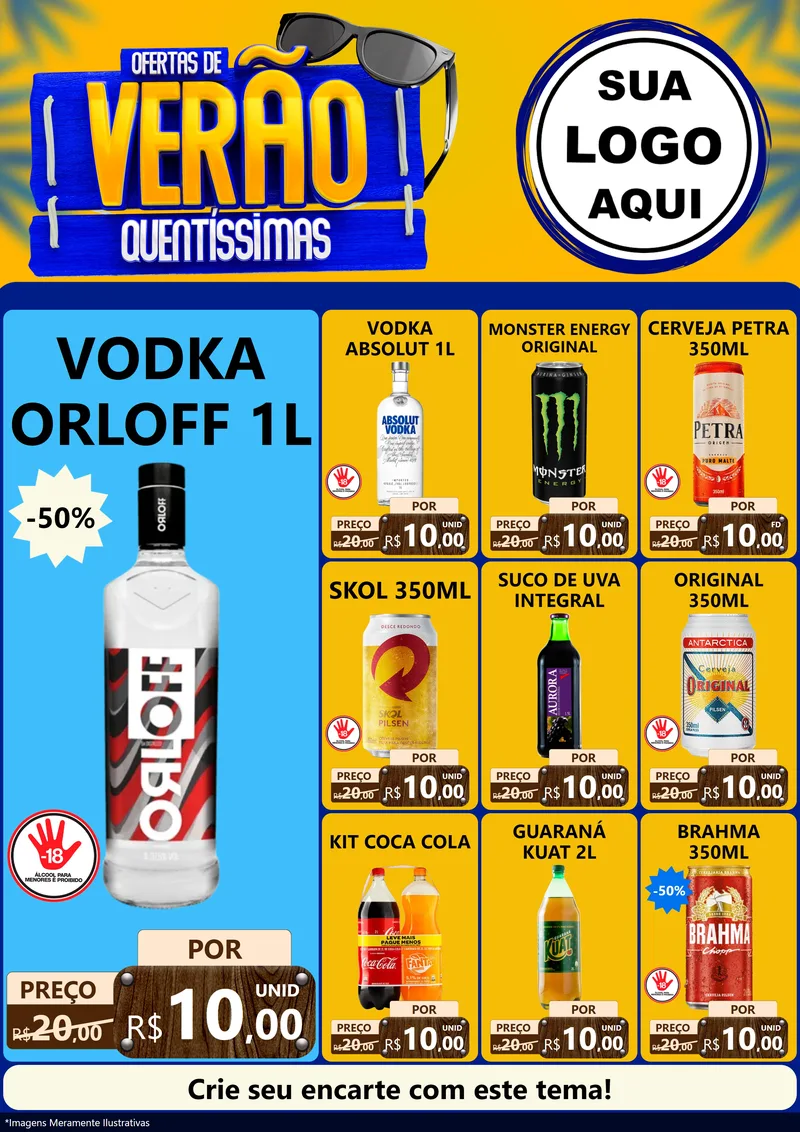 Modelo de Encarte para Encarte A4 Vertical com o tema Ofertas de Verão Quentíssimas para Distribuidora de bebidas