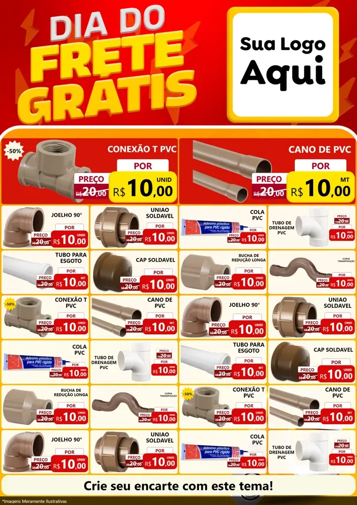 Modelo de Encarte para Encarte A4 Vertical com o tema Dia do Frete Grátis para Tubos e conexões